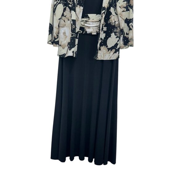 Jessica Howard Women Floral Print Sequin Jacket Maxi Dress Set SZ 6 Black/Beige - Picture 13 of 16